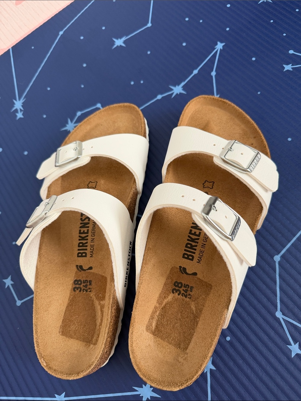 Birkenstock Kids White Two-Strap Arizona Sandals with Silver Buckles